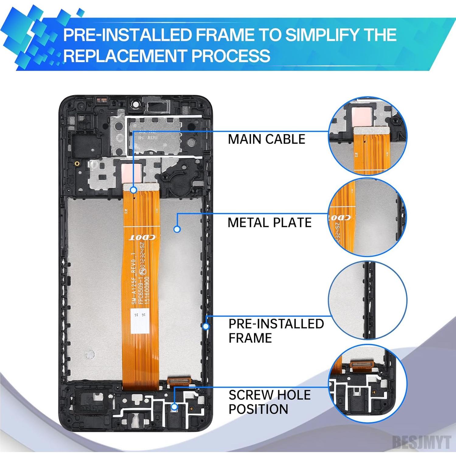 Pantalla LCD Samsung Galaxy A12 con Marco y Kit de Herramientas
