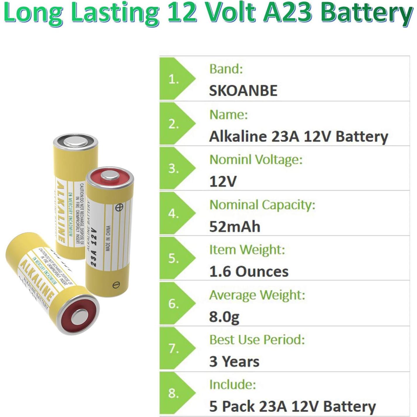 Paquete de 5 Baterías Alcalinas 23A 12V KaPonsec