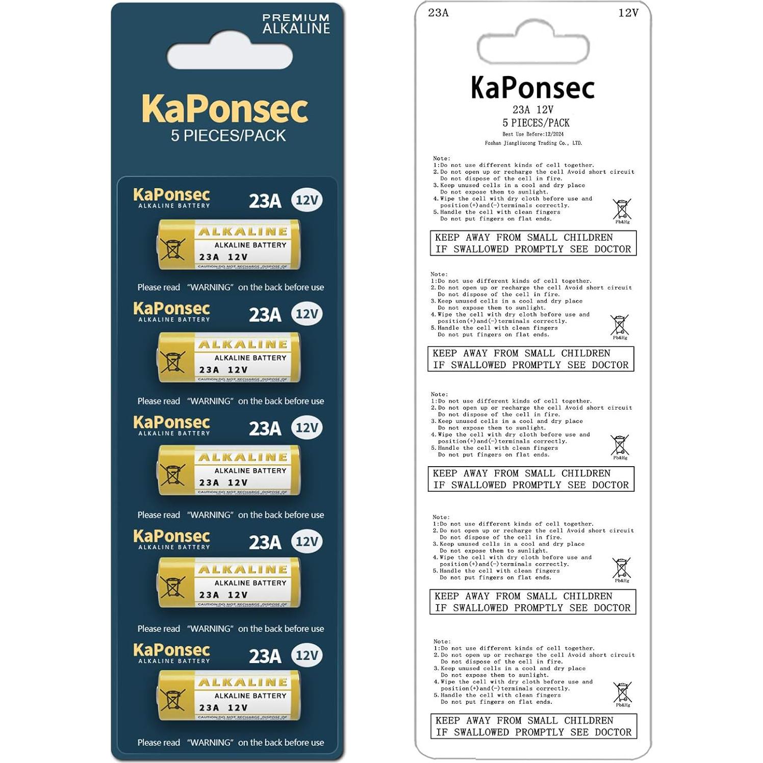 Paquete de 5 Baterías Alcalinas 23A 12V KaPonsec