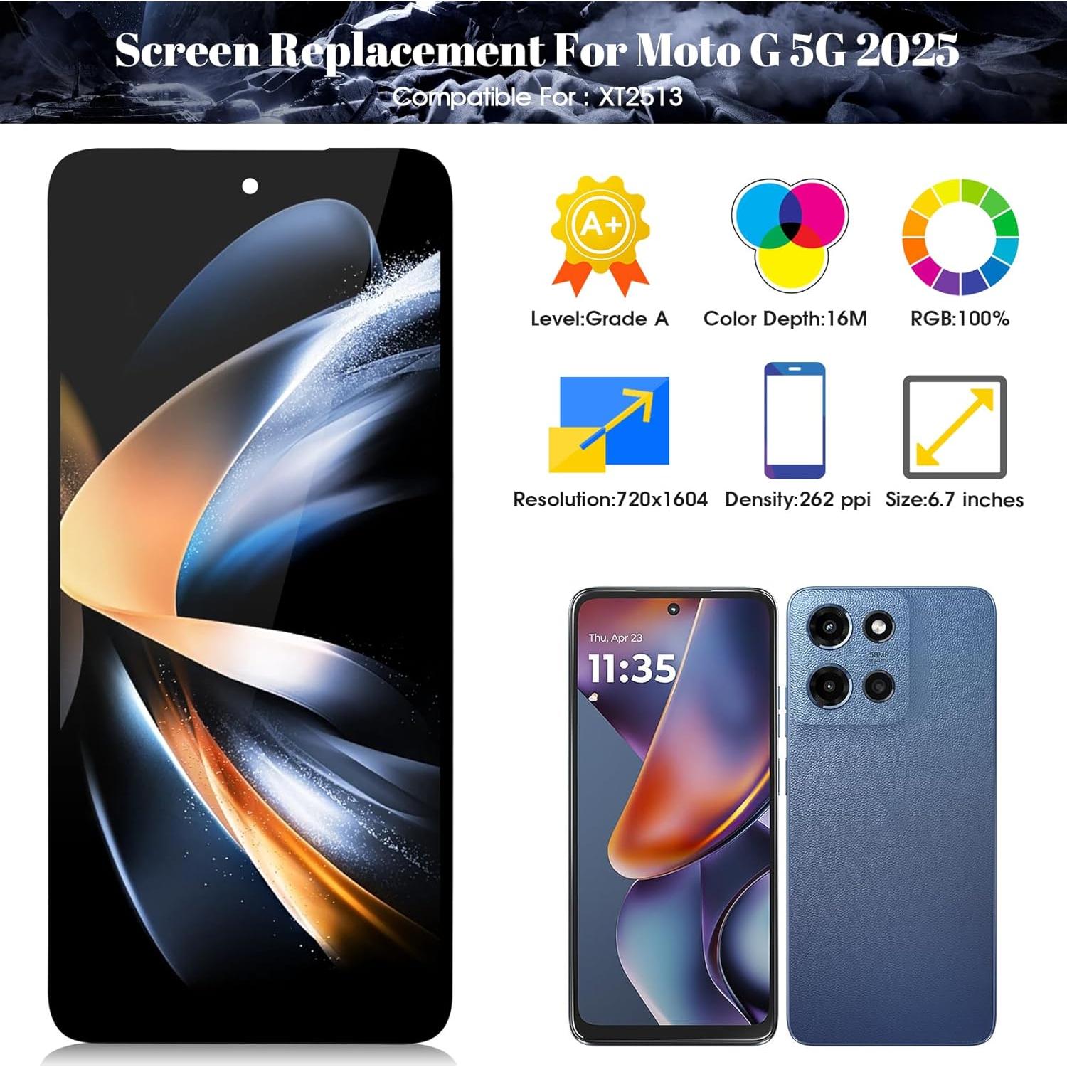 Reemplazo Pantalla LCD Táctil Motorola Moto G 5G 2025 Negro