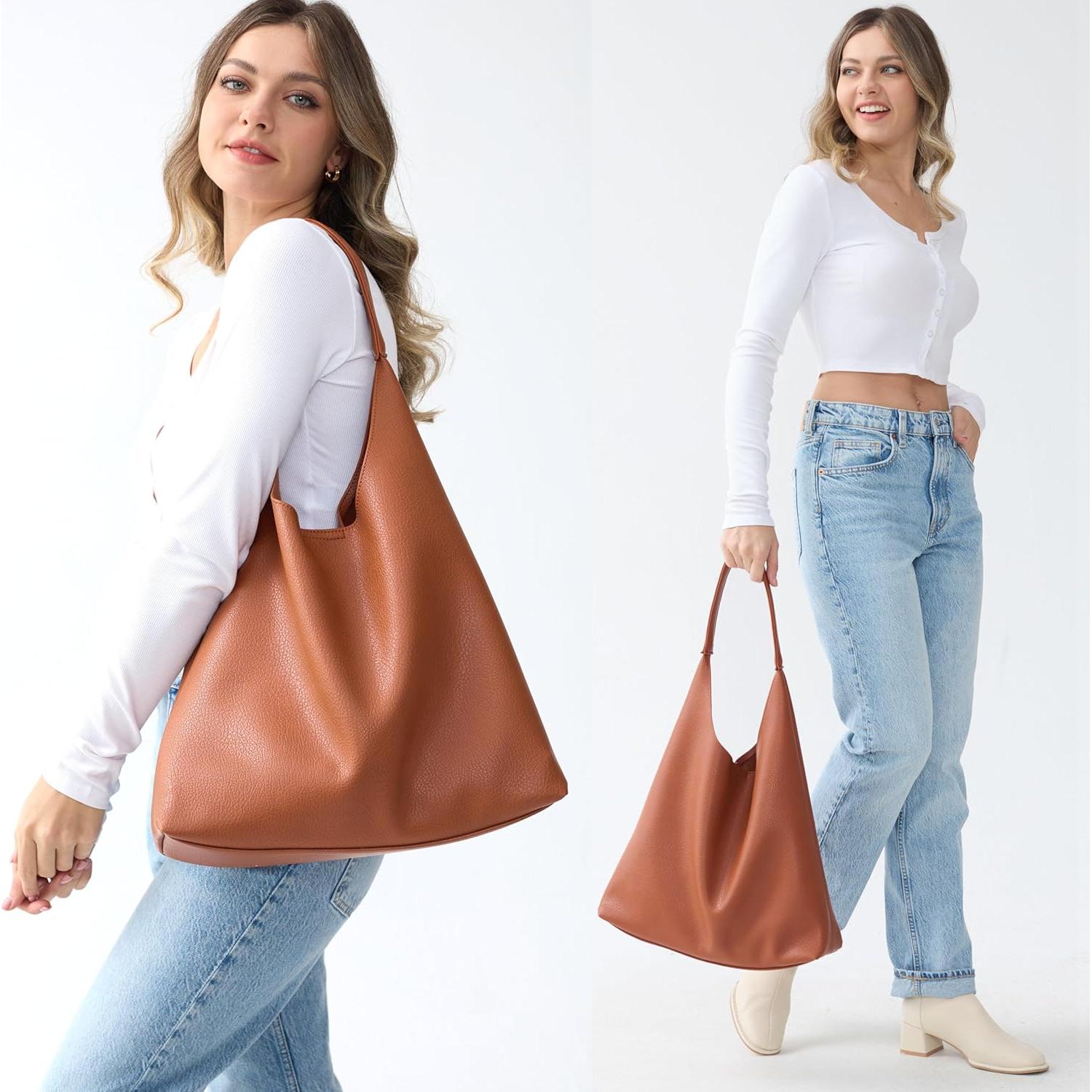 Bolso Hobo HOXIS de Cuero Vegano Naranja para Mujeres