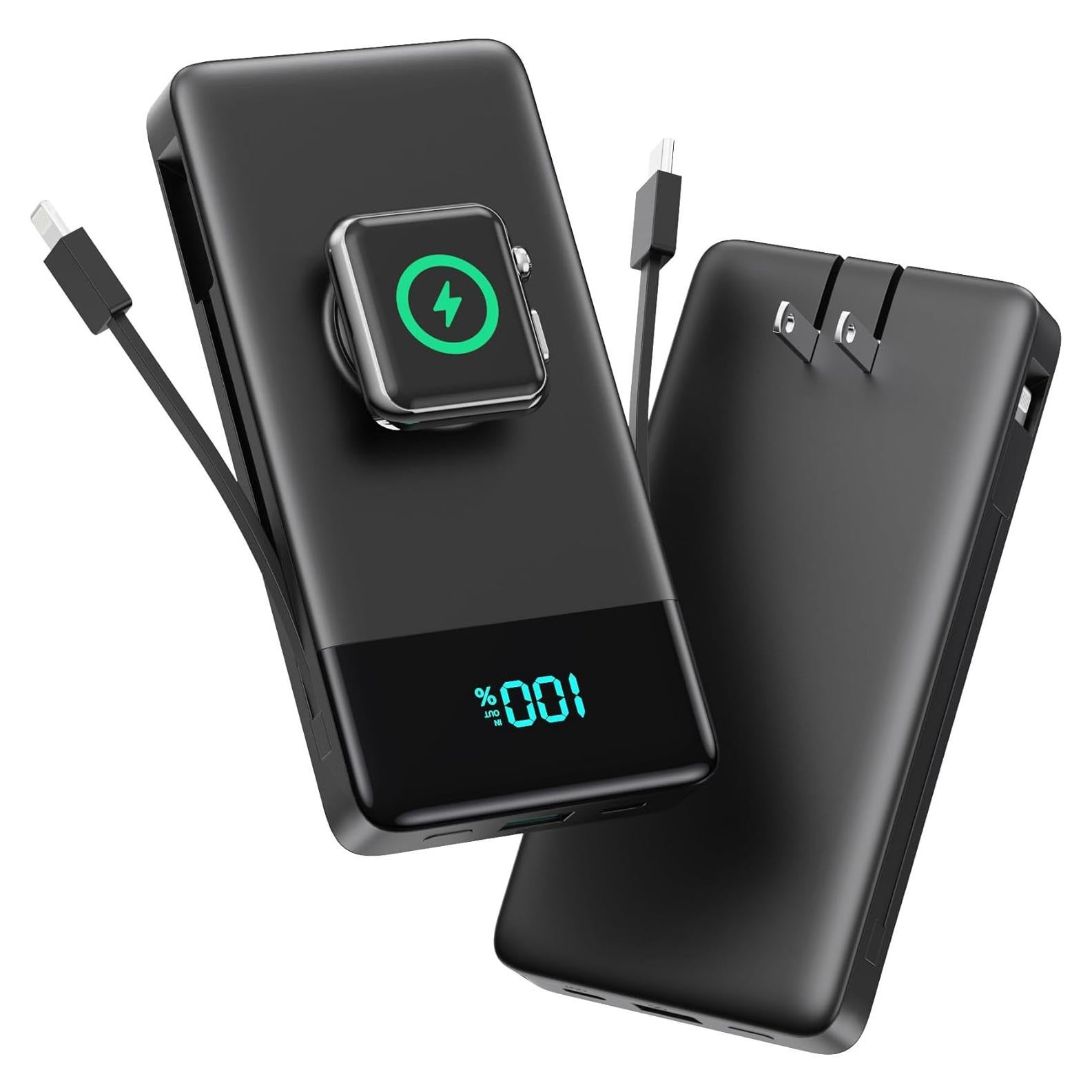 Cargador Portátil FOCHEW 10800mAh con Cables Integrados y Enchufe