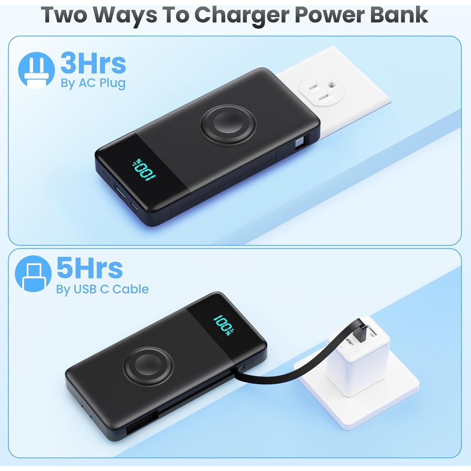 Cargador Portátil FOCHEW 10800mAh con Cables Integrados y Enchufe