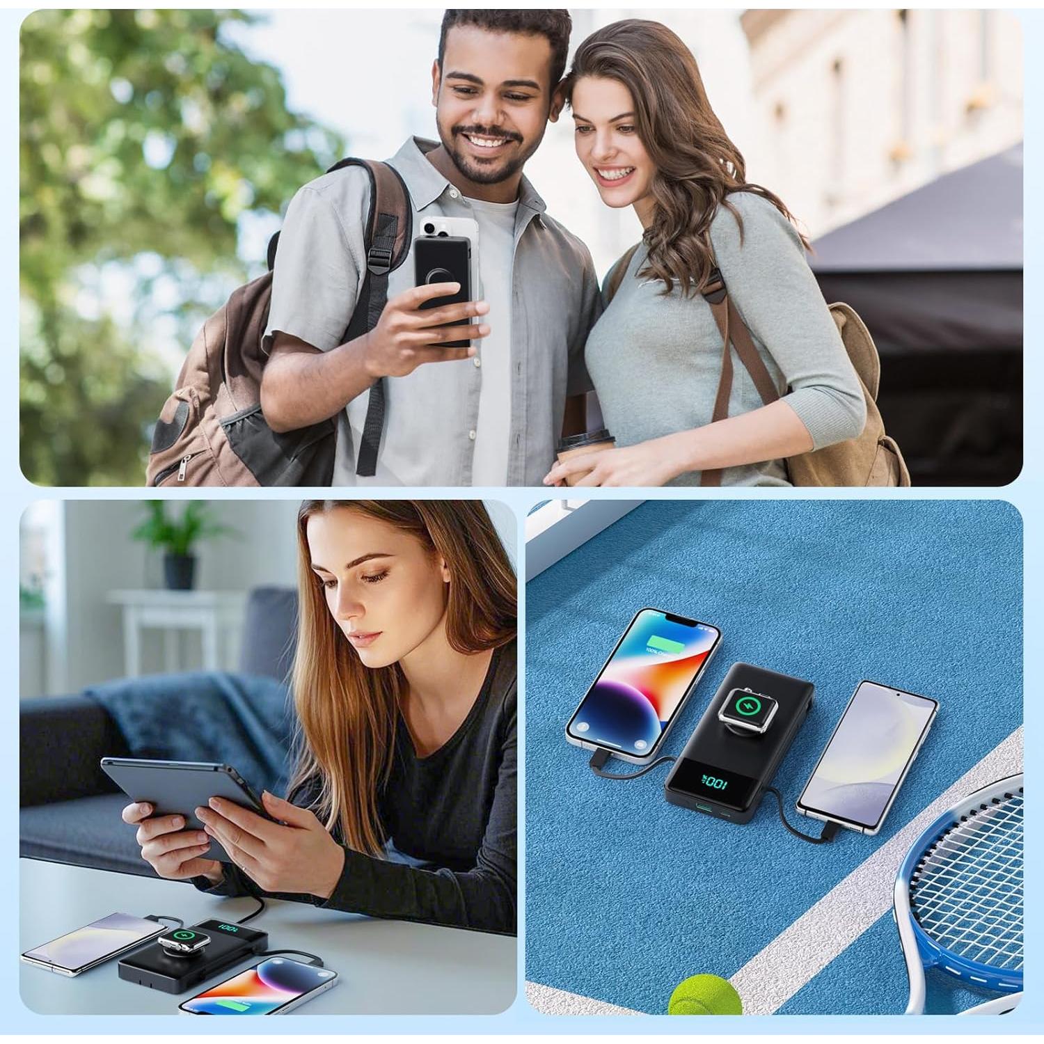 Cargador Portátil FOCHEW 10800mAh con Cables Integrados y Enchufe