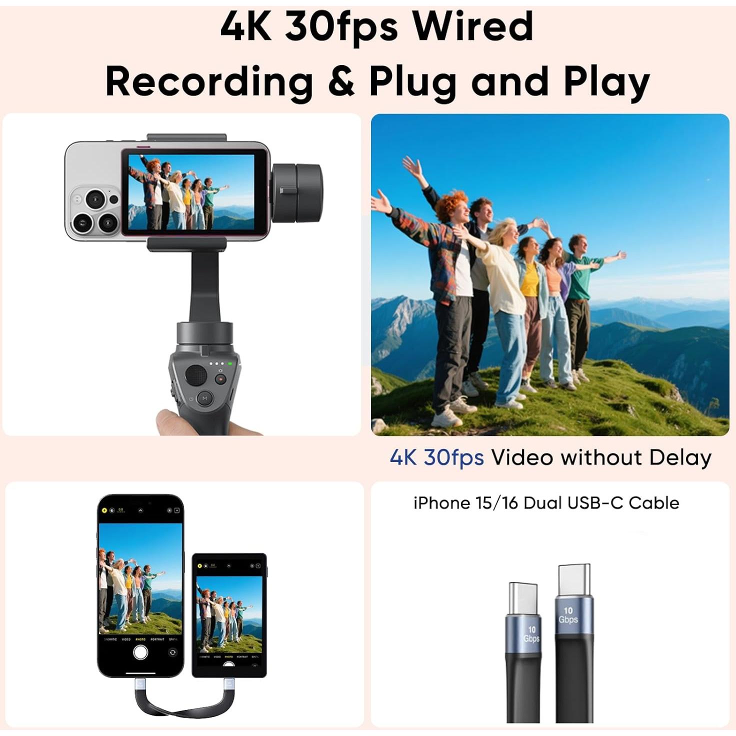 Pantalla Monitor Selfie COKAIYI Rosa 4K 30fps Inalámbrica