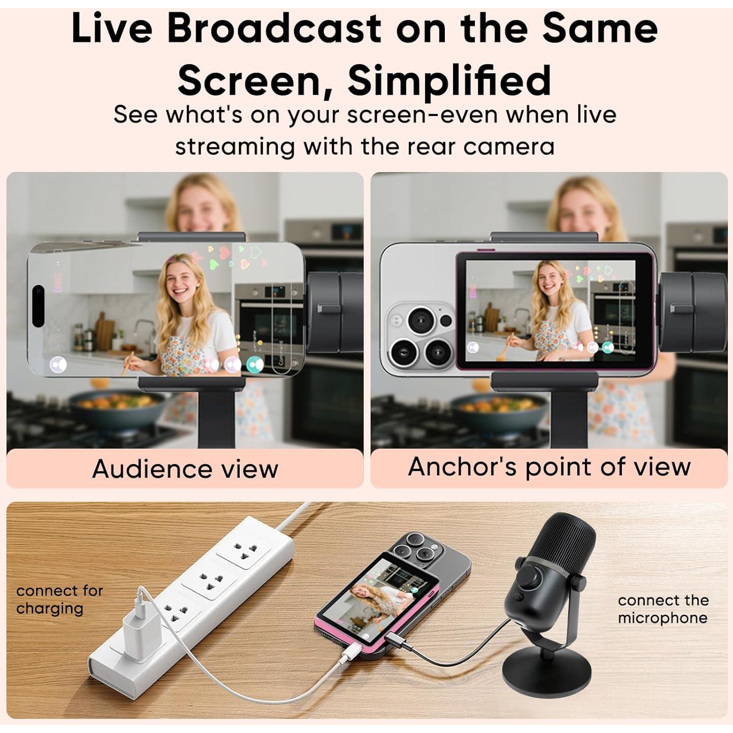 Pantalla Monitor Selfie COKAIYI Rosa 4K 30fps Inalámbrica