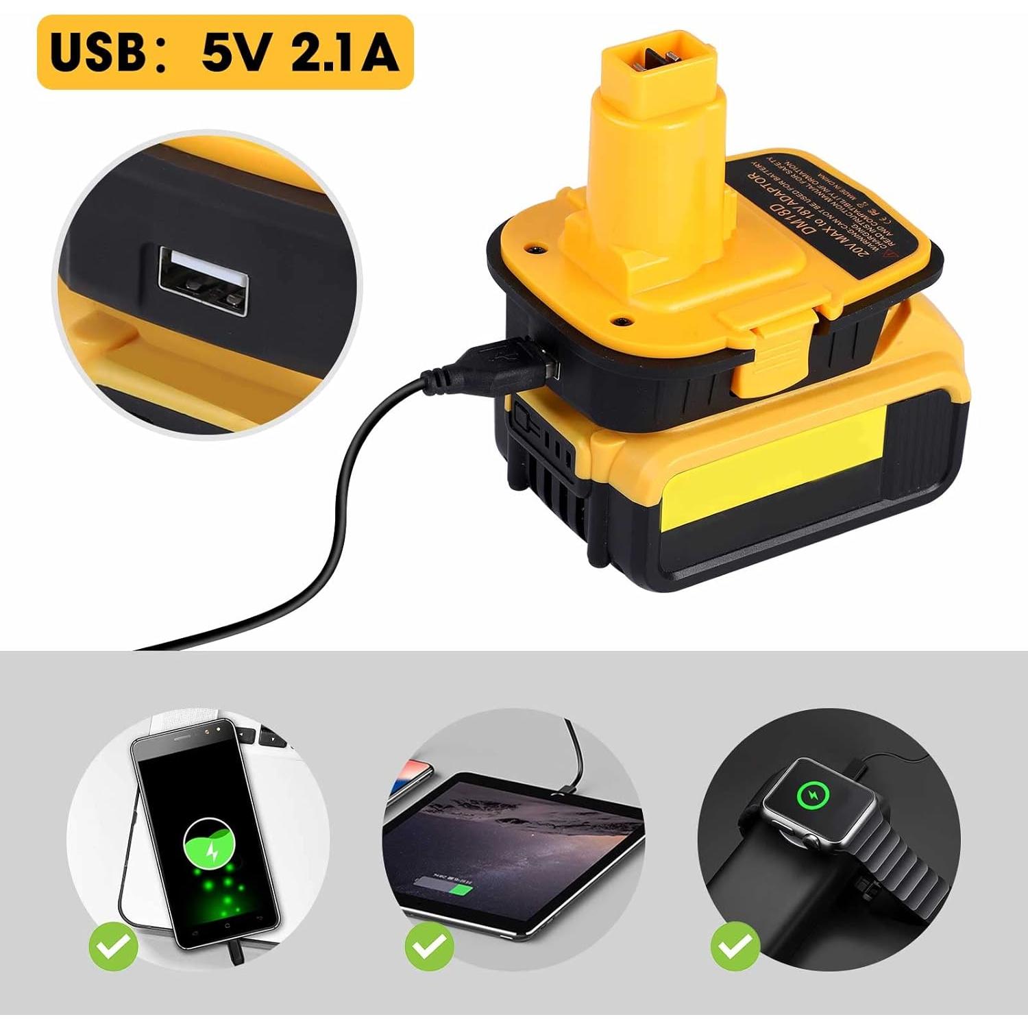 Adaptador de Batería DM18D Dewalt 18V con USB - Fybemax