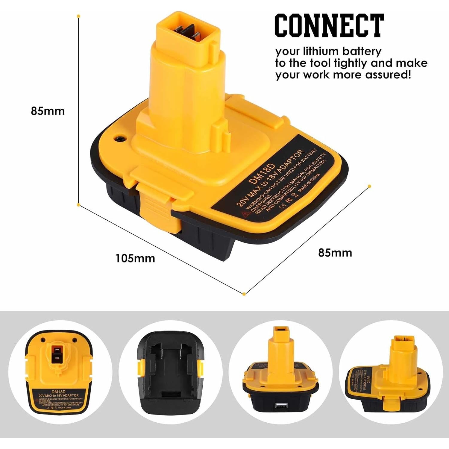 Adaptador de Batería DM18D Dewalt 18V con USB - Fybemax