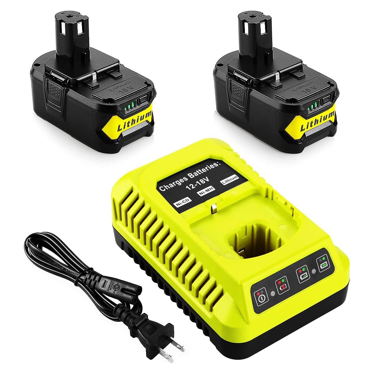 2 Baterías de Litio 18V 6500mAh y Cargador P117 Ryobi