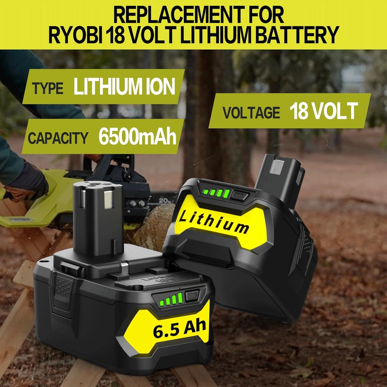2 Baterías de Litio 18V 6500mAh y Cargador P117 Ryobi