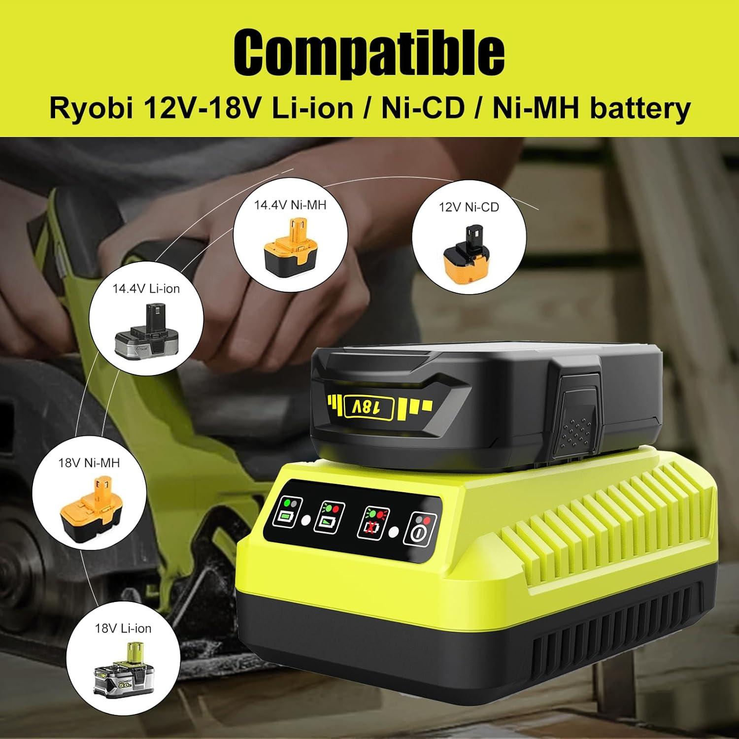 2 Baterías de Litio 18V 6500mAh y Cargador P117 Ryobi