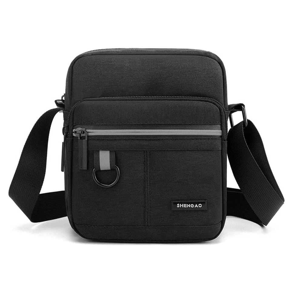 Bolsa de Hombro Pequeña Lona Unisex Negra 19x16 cm