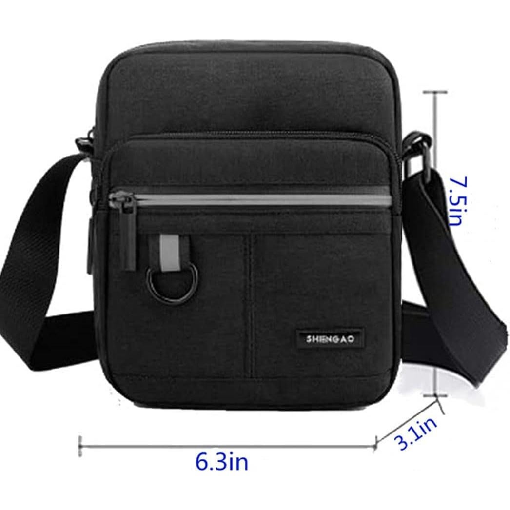 Bolsa de Hombro Pequeña Lona Unisex Negra 19x16 cm