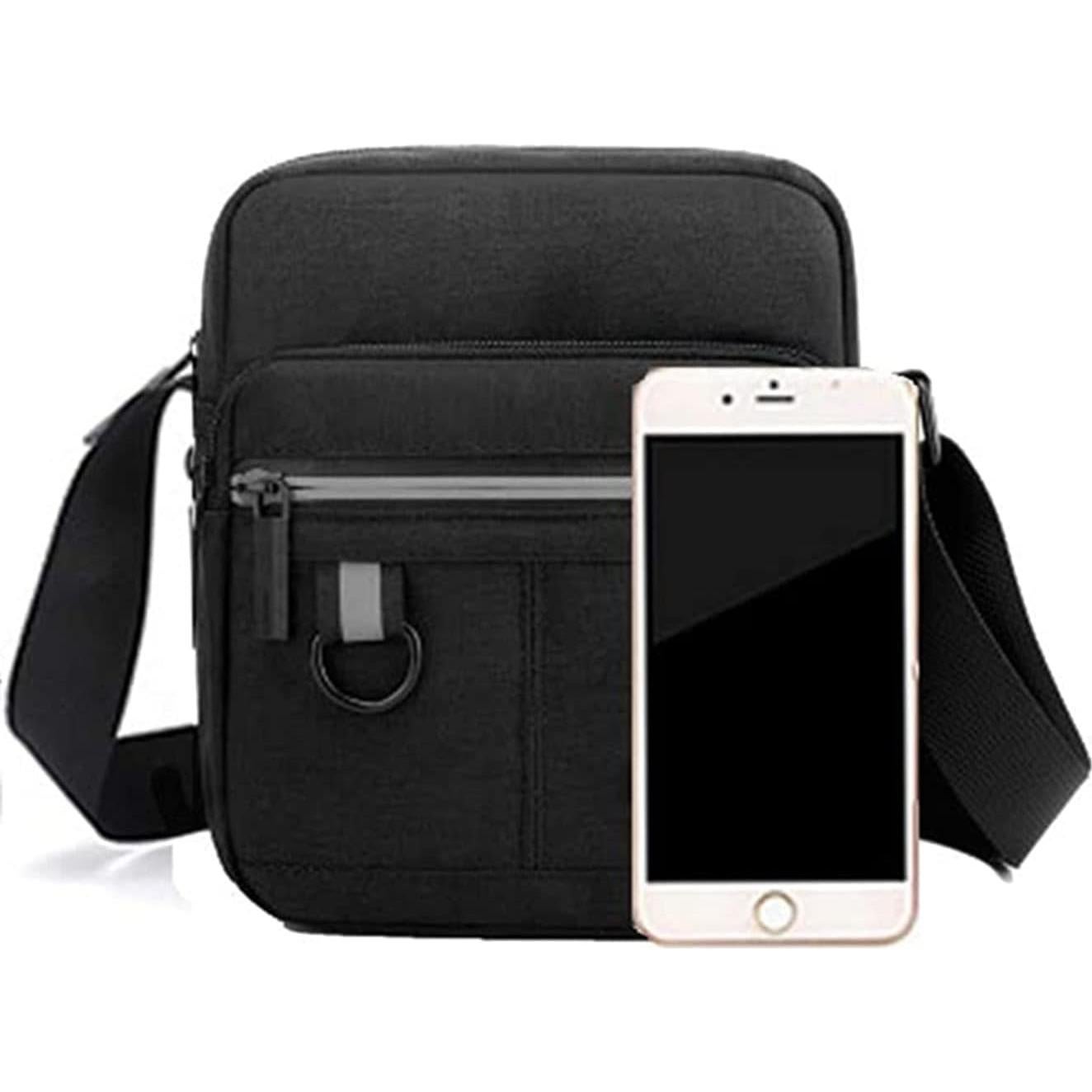 Bolsa de Hombro Pequeña Lona Unisex Negra 19x16 cm