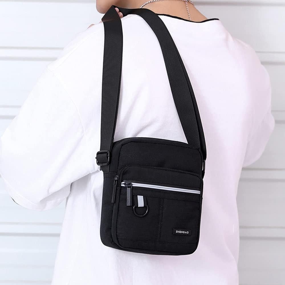 Bolsa de Hombro Pequeña Lona Unisex Negra 19x16 cm