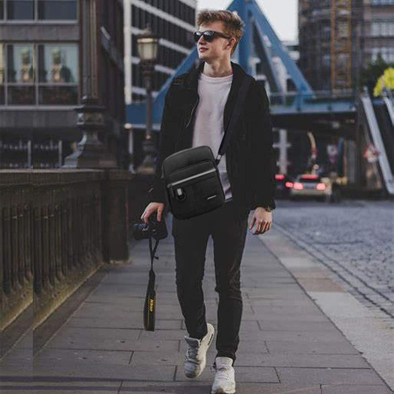 Bolsa de Hombro Pequeña Lona Unisex Negra 19x16 cm