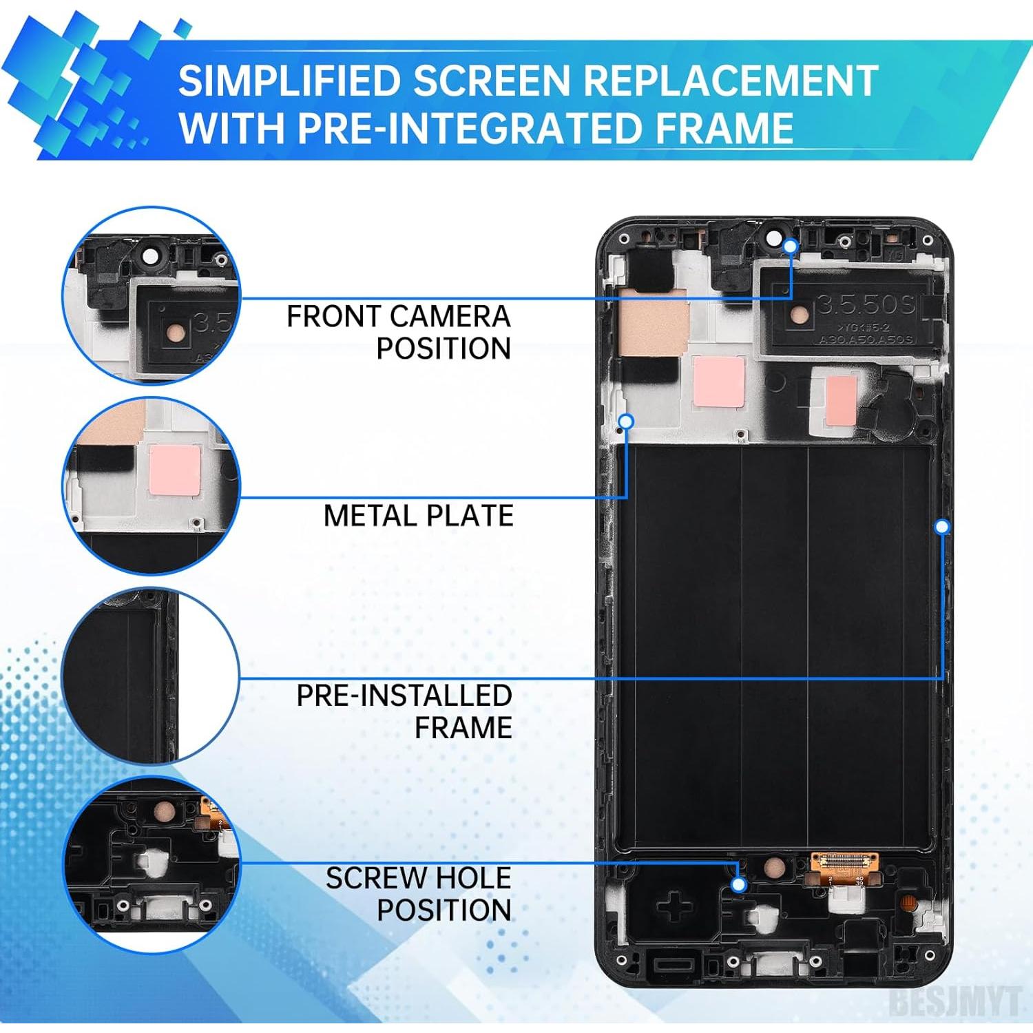 Reemplazo Pantalla Samsung Galaxy A50 LCD con Marco y Kit