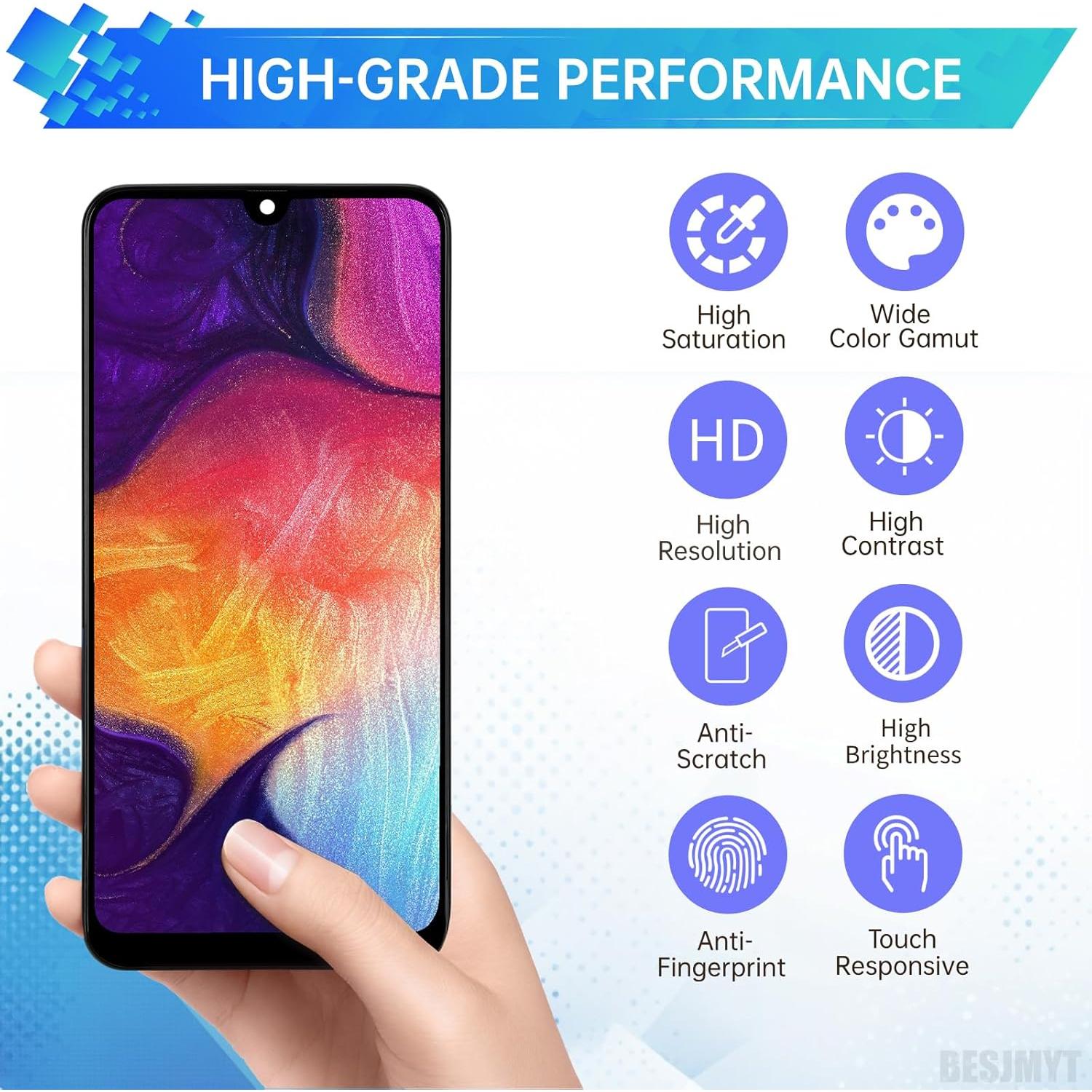 Reemplazo Pantalla Samsung Galaxy A50 LCD con Marco y Kit
