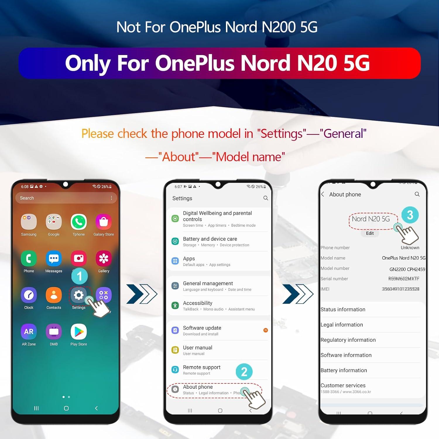 Reemplazo Pantalla LCD Táctil OnePlus Nord N20 5G Incell Negro