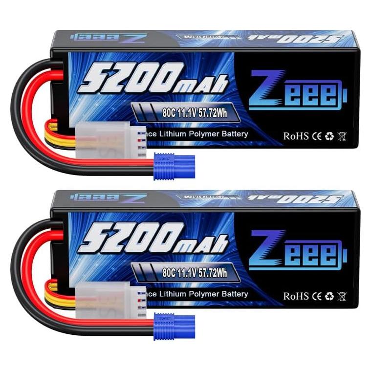 Batería Lipo Zeee 3S 5200mAh 11.1V 80C EC3 - Paquete de 2