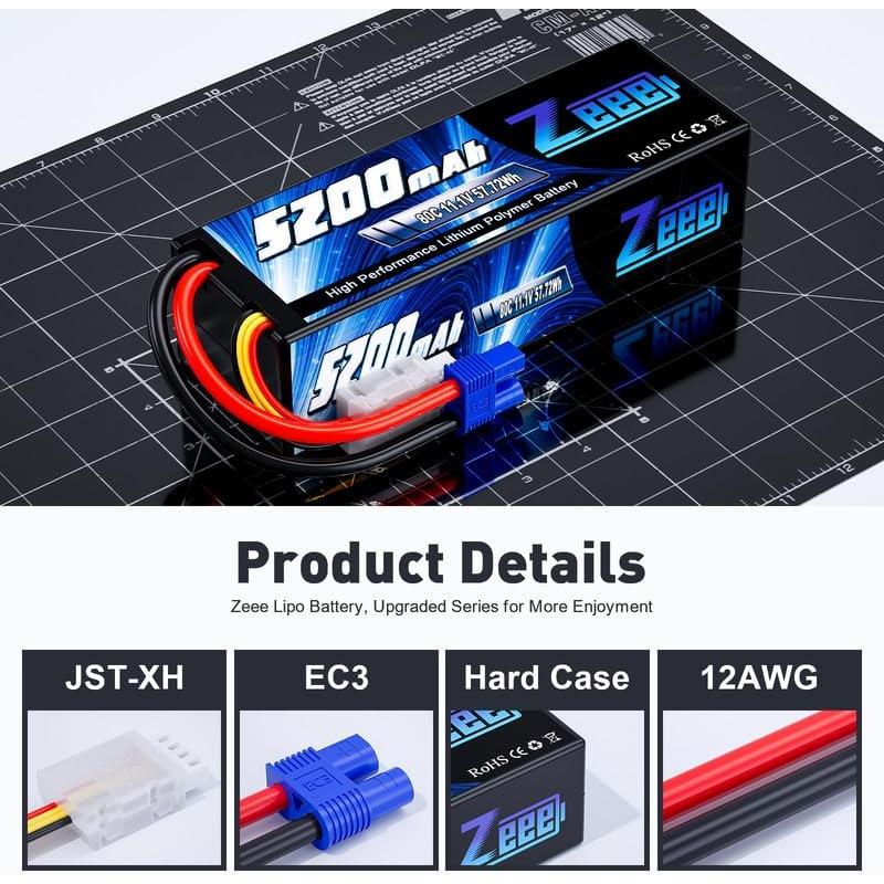 Batería Lipo Zeee 3S 5200mAh 11.1V 80C EC3 - Paquete de 2