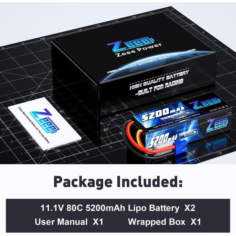 Batería Lipo Zeee 3S 5200mAh 11.1V 80C EC3 - Paquete de 2
