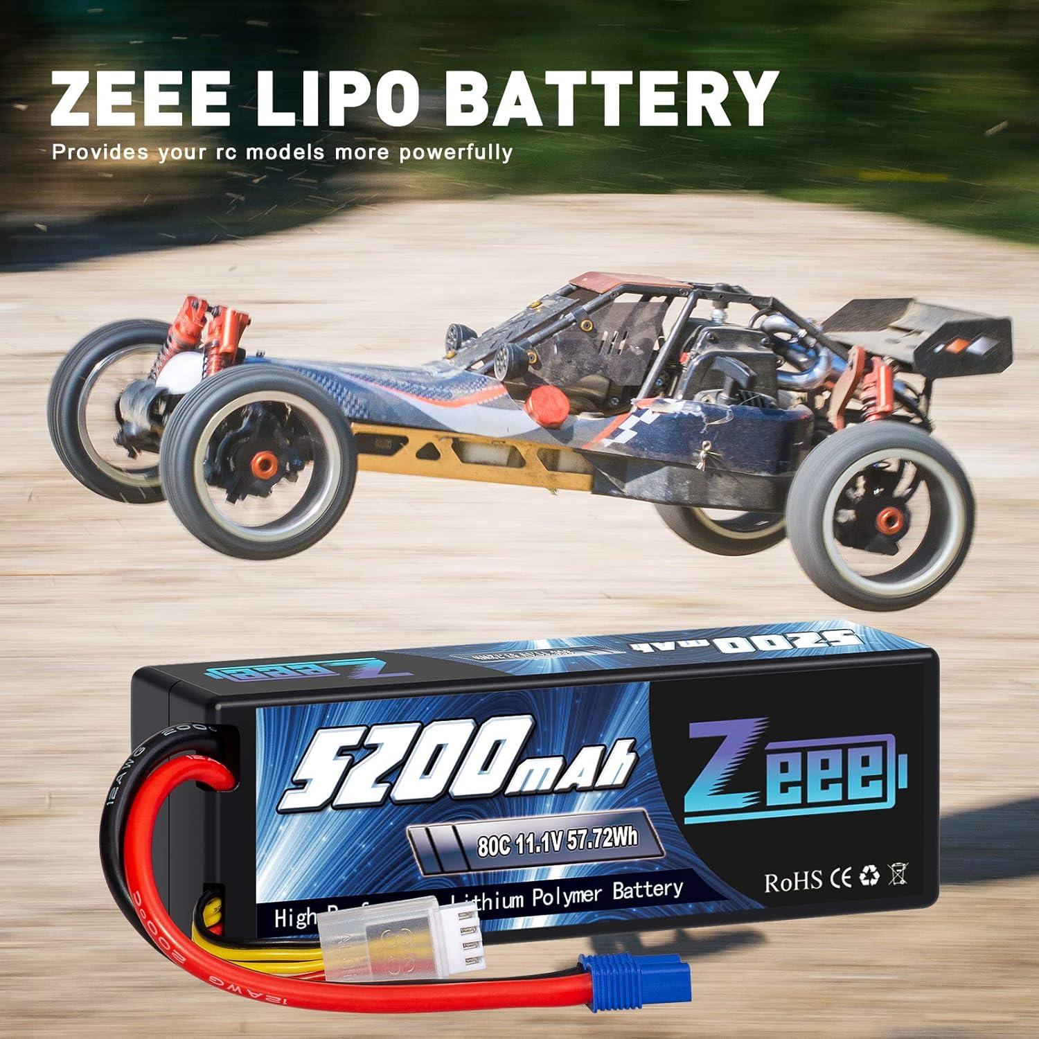 Batería Lipo Zeee 3S 5200mAh 11.1V 80C EC3 - Paquete de 2