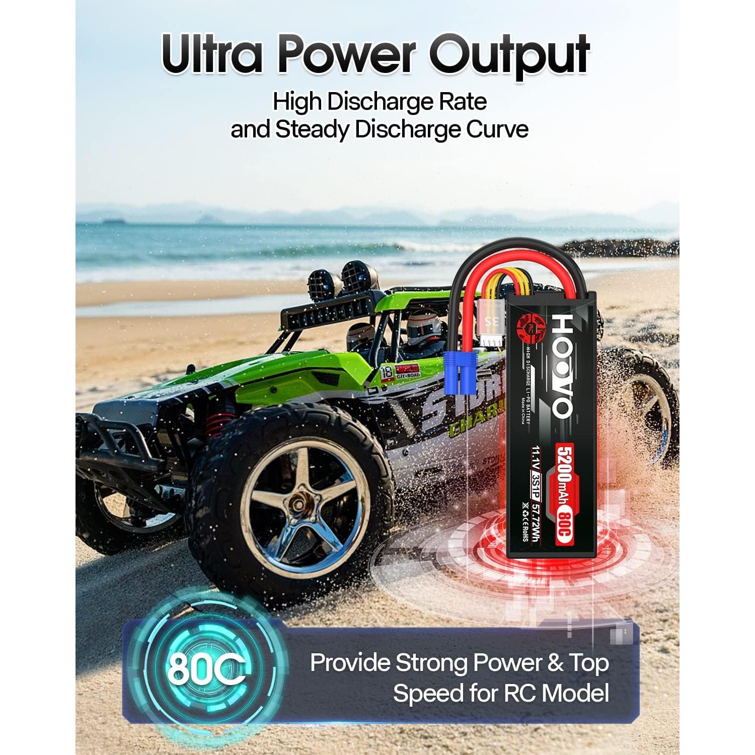 Batería Lipo HOOVO 3S 11.1V 5200mAh 80C EC5 - 2 Paquetes