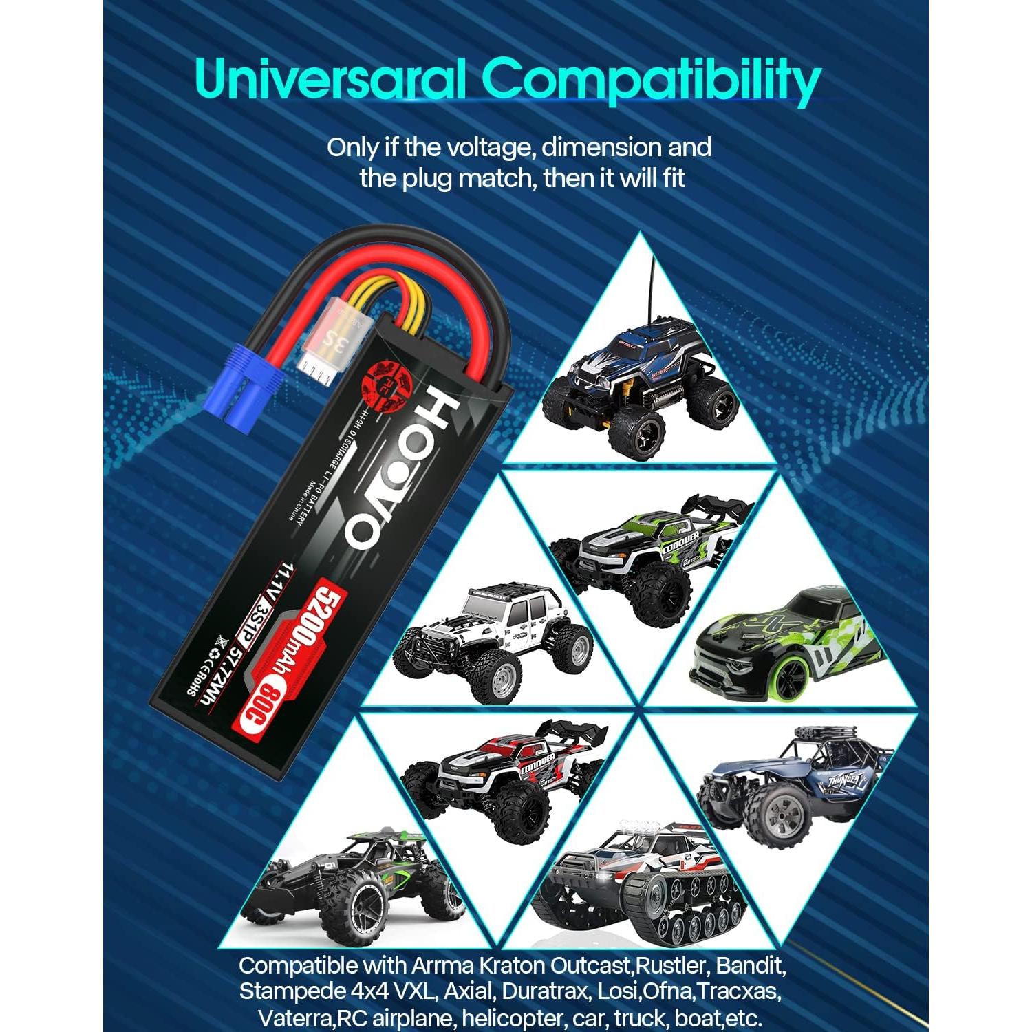 Batería Lipo HOOVO 3S 11.1V 5200mAh 80C EC5 - 2 Paquetes