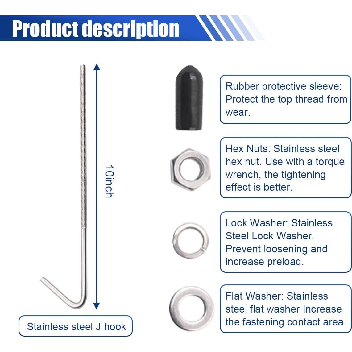 Tornillos de Sujeción de Batería J Gancho GLSOWEE 25.4 cm