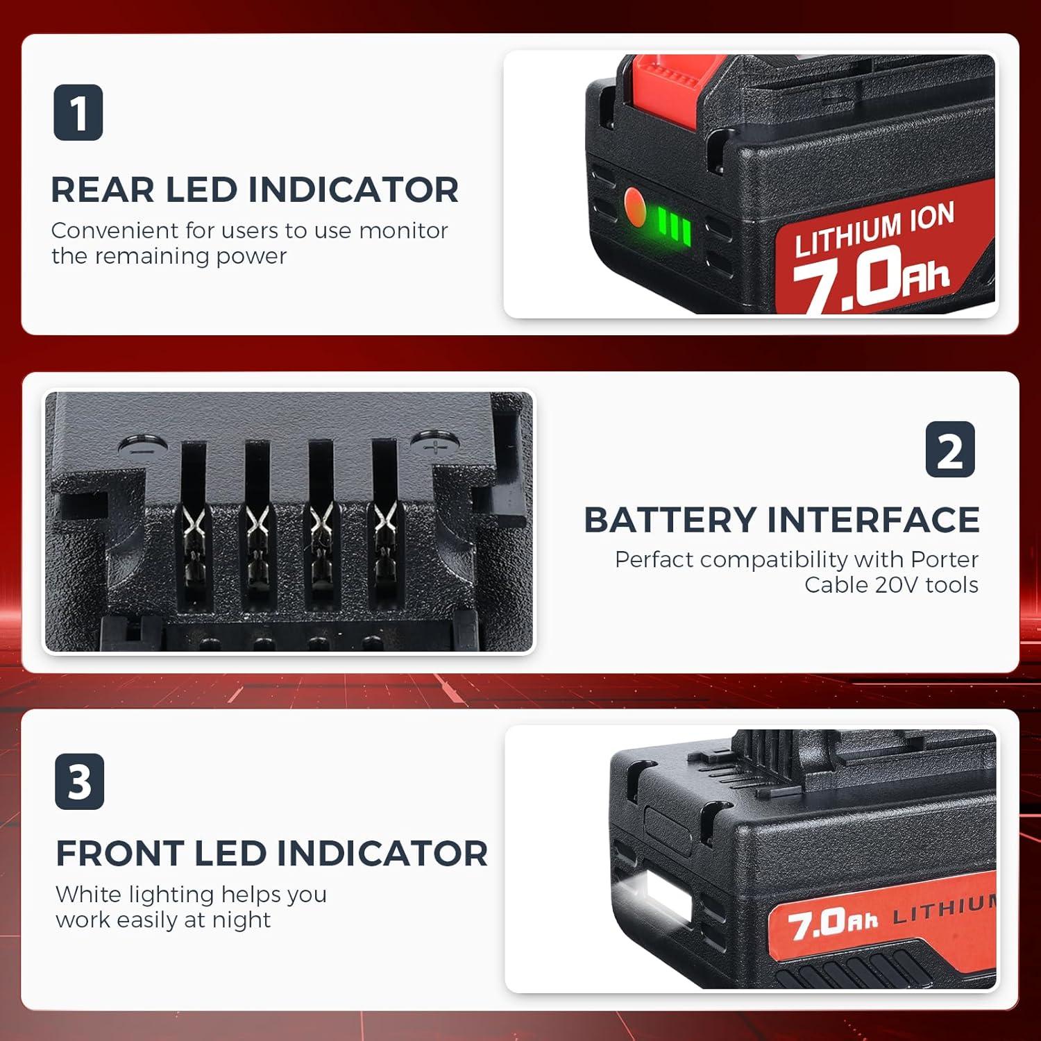 2 Baterías Reemplazo Porter Cable 20V 7.0Ah Litio-ion