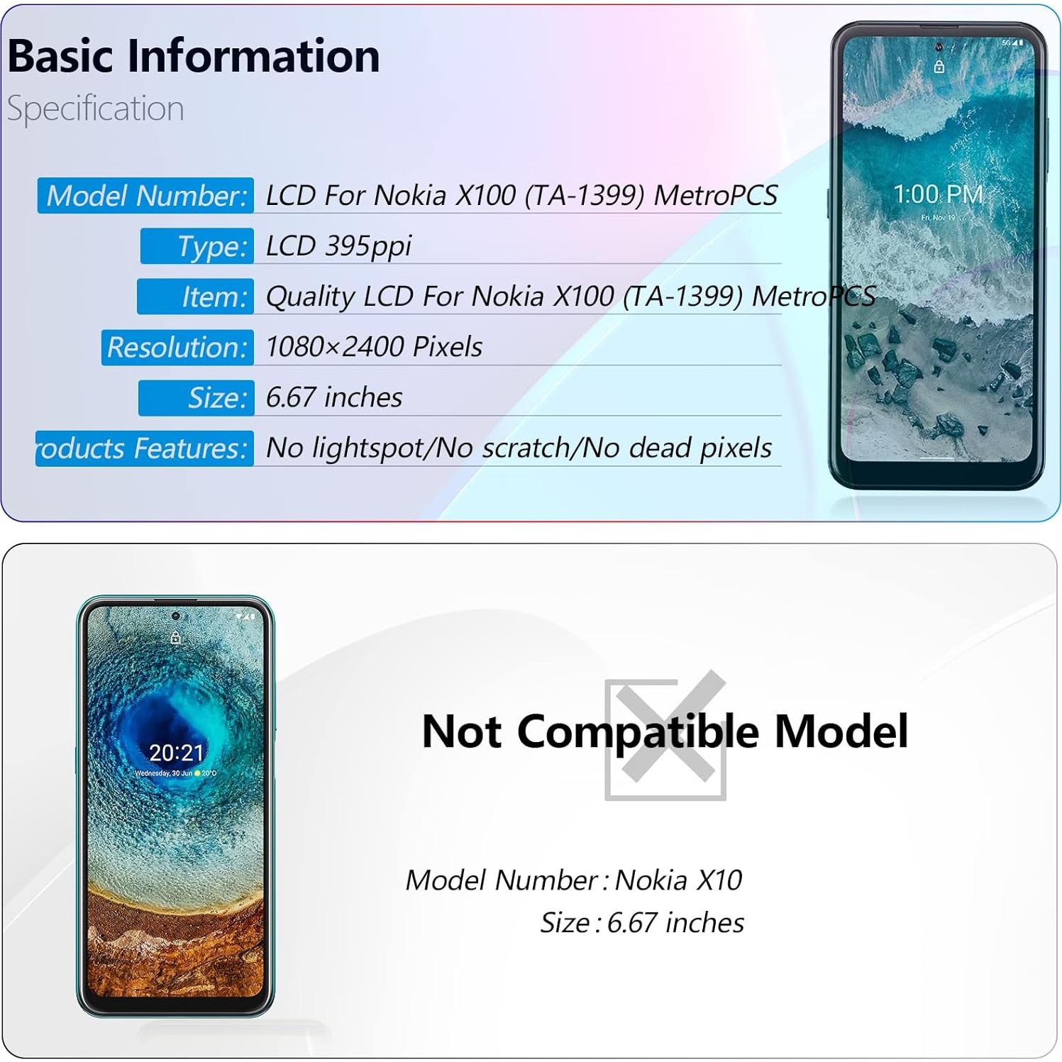 Pantalla LCD Táctil Reemplazo Nokia X100 TA-1399 Negro