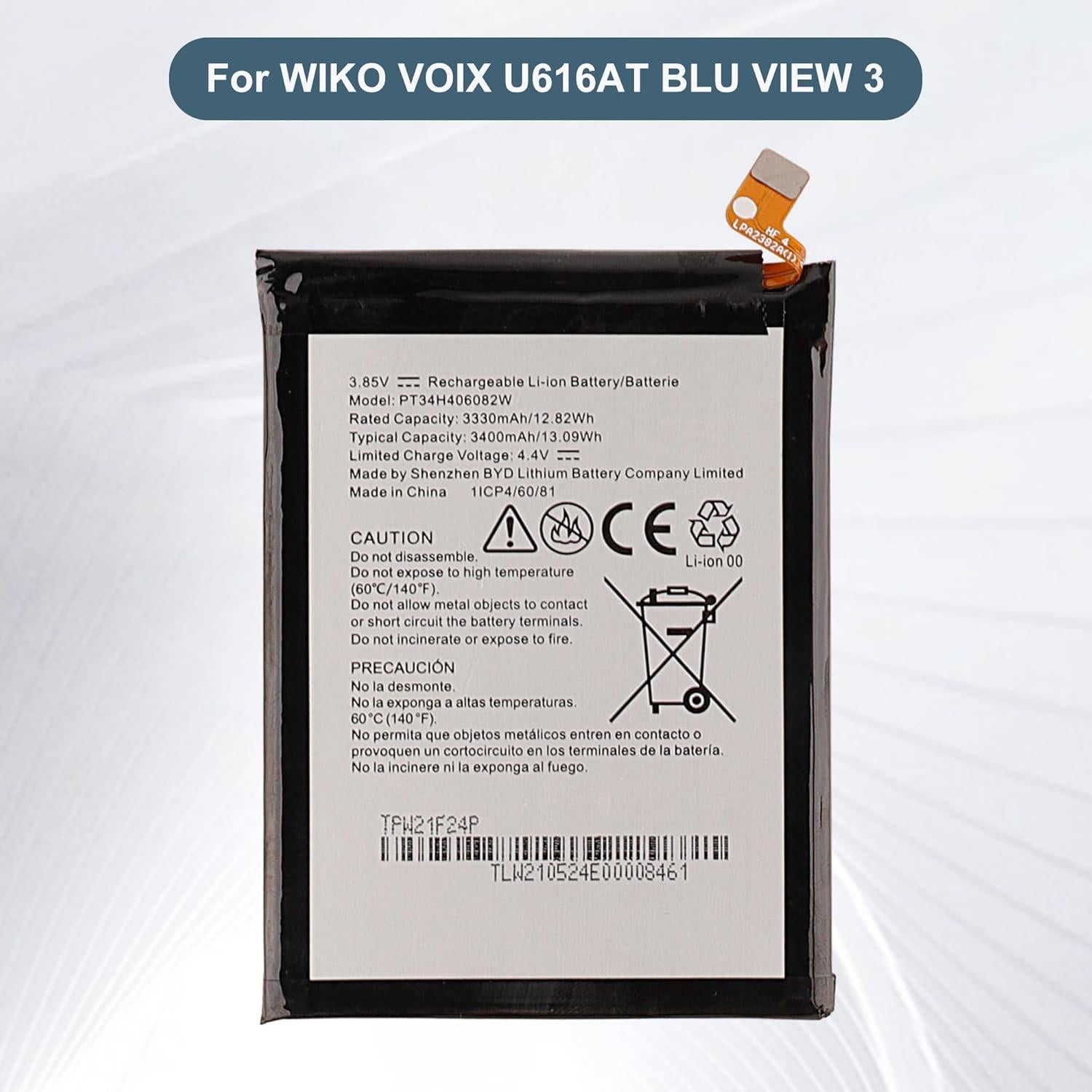 Batería de Reemplazo PT34H406082J 3400mAh para WIKO VOIX