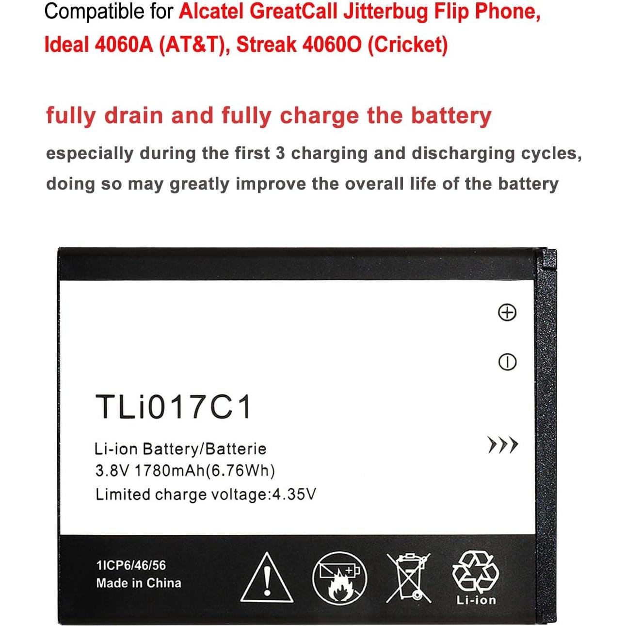 Batería de Reemplazo DDONG TLi017C1 para Alcatel Jitterbug Flip