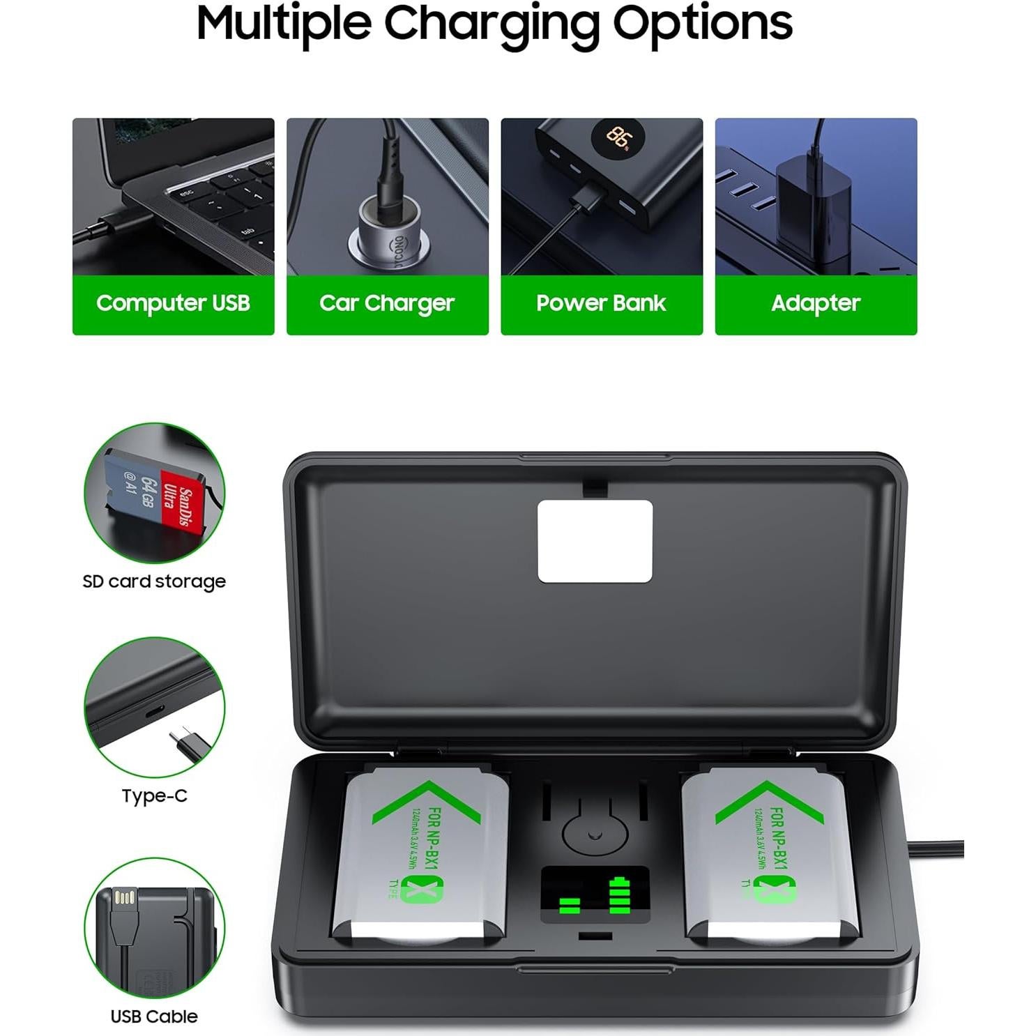 Batería Recargable NP-BX1 y Cargador USB Doble Sony