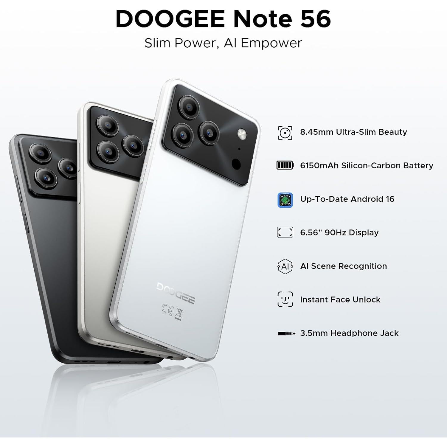 DOOGEE Note 56 Smartphone Android 16, 6150mAh, 24GB+64GB, 6.56"
