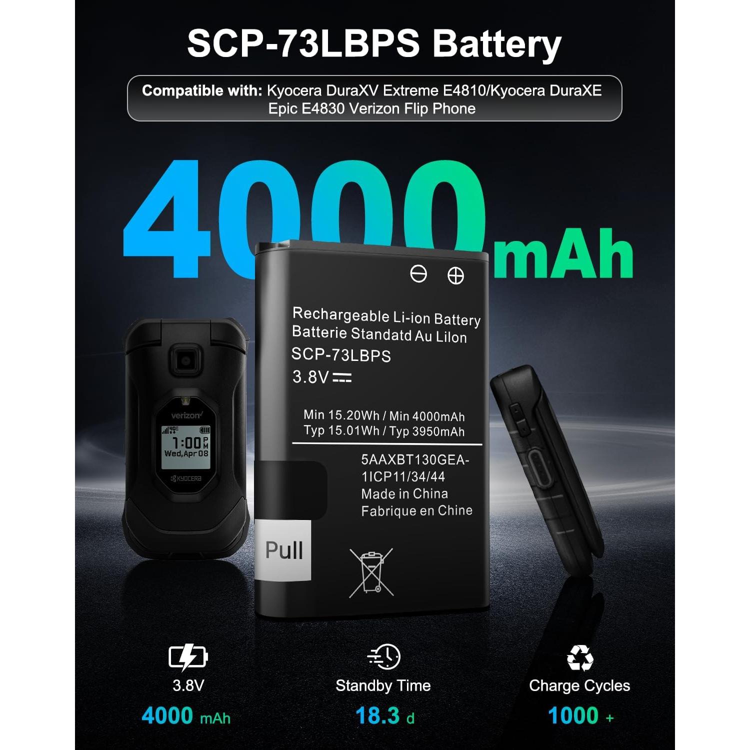 Batería de Reemplazo Wavypo SCP-73LBPS 4000mAh para Kyocera DuraXV Extreme