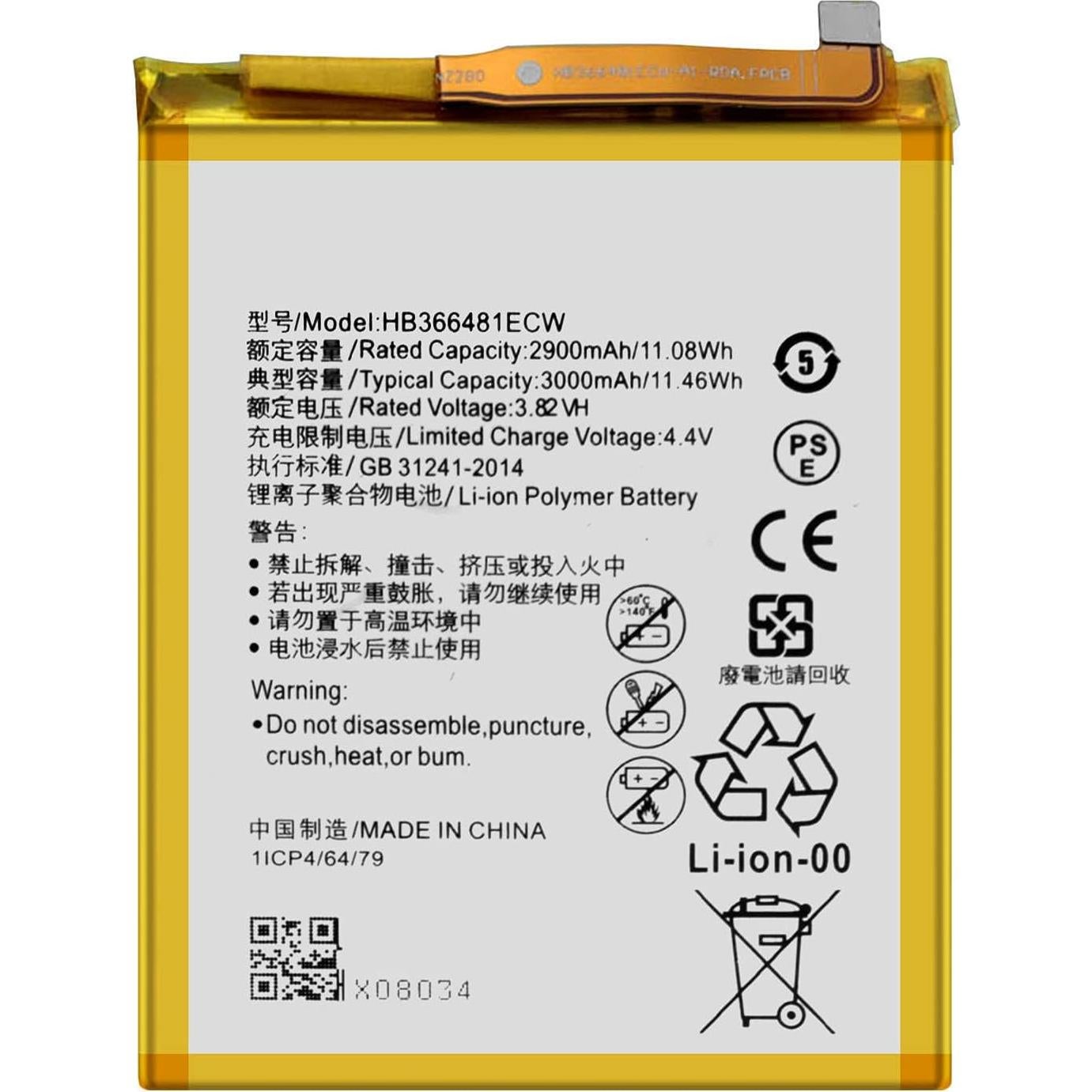 Batería de Reemplazo DDONG HB366481ECW para Huawei P20 Lite