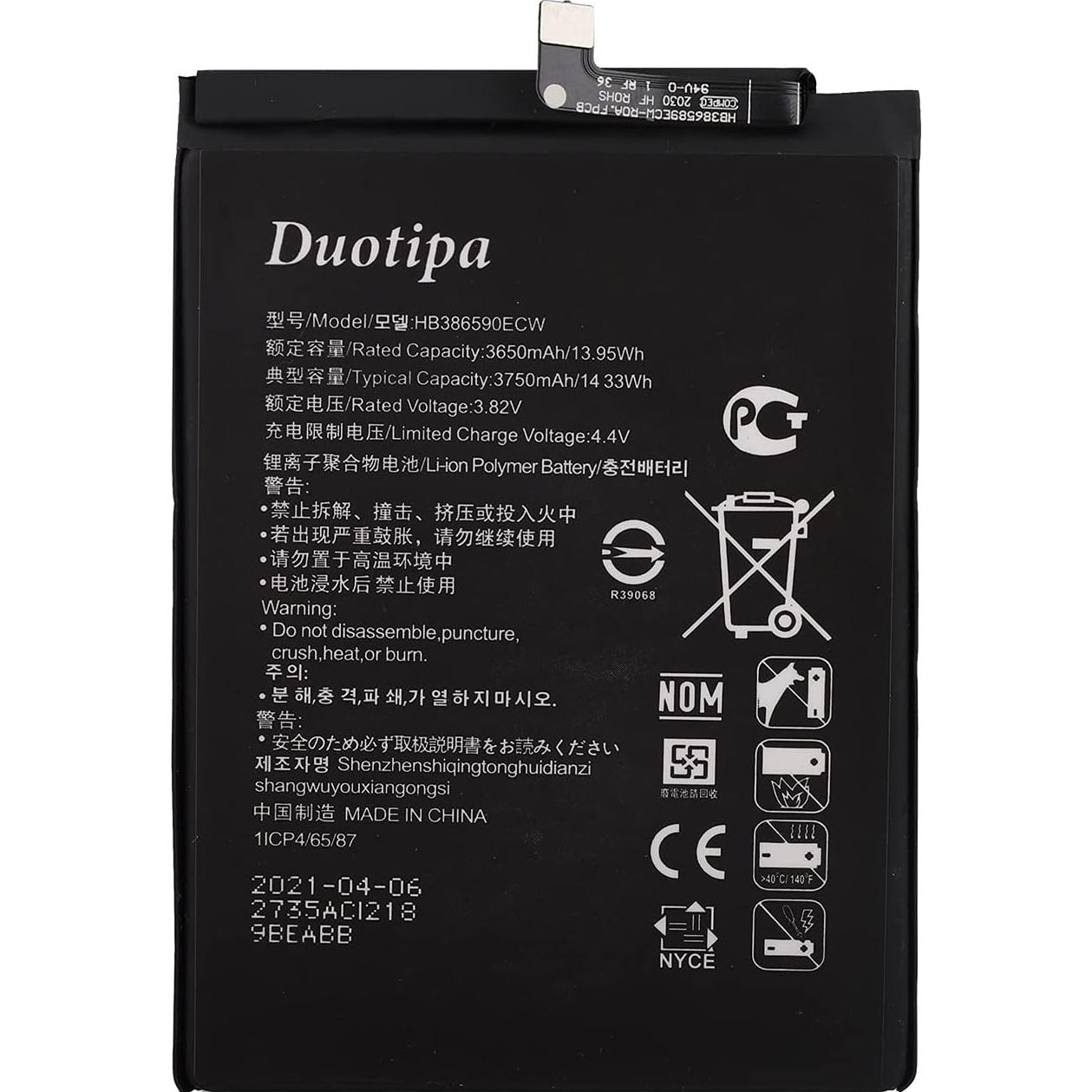 Batería Duotipa HB386590ECW 3750mAh para Honor 8X Nova 5T