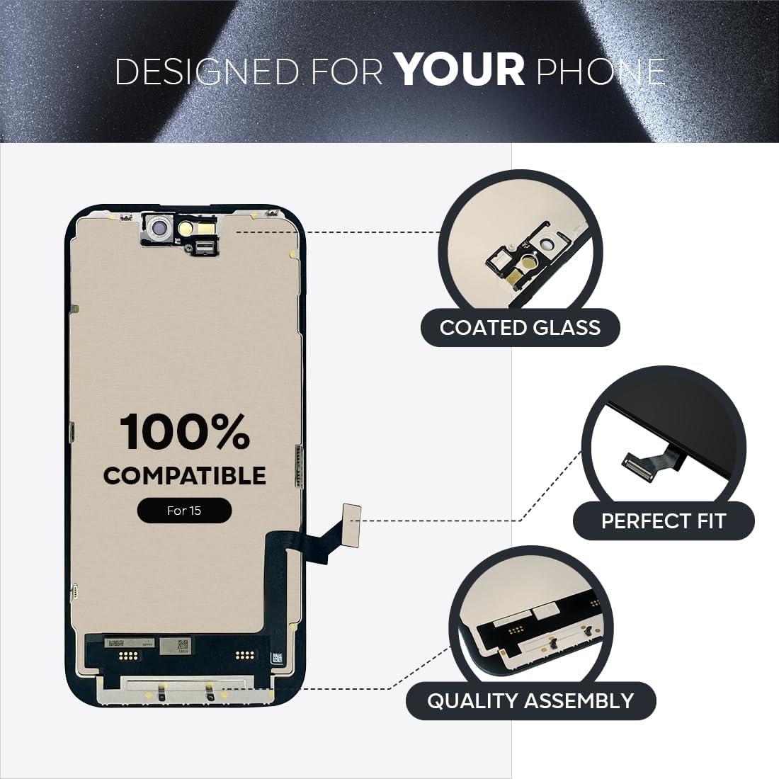 Reemplazo Pantalla LCD iPhone 15 6.1" Ace Tech con Kit