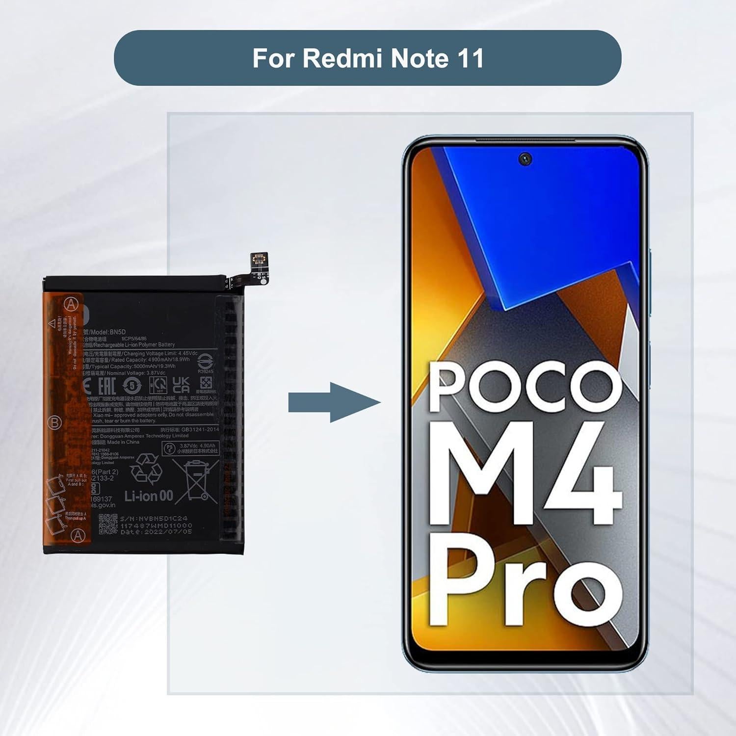 Batería de Reemplazo BN5D 5000mAh para Xiaomi Redmi Note 11