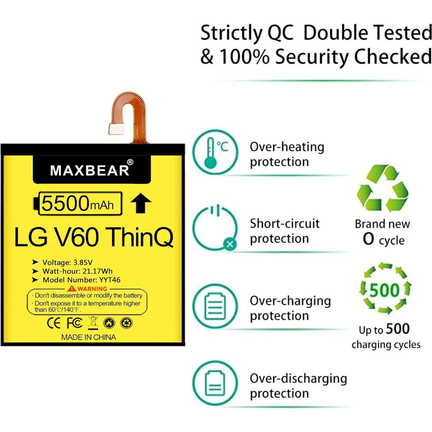 Batería de Reemplazo MAXBEAR 5500mAh para LG V60 ThinQ 5G