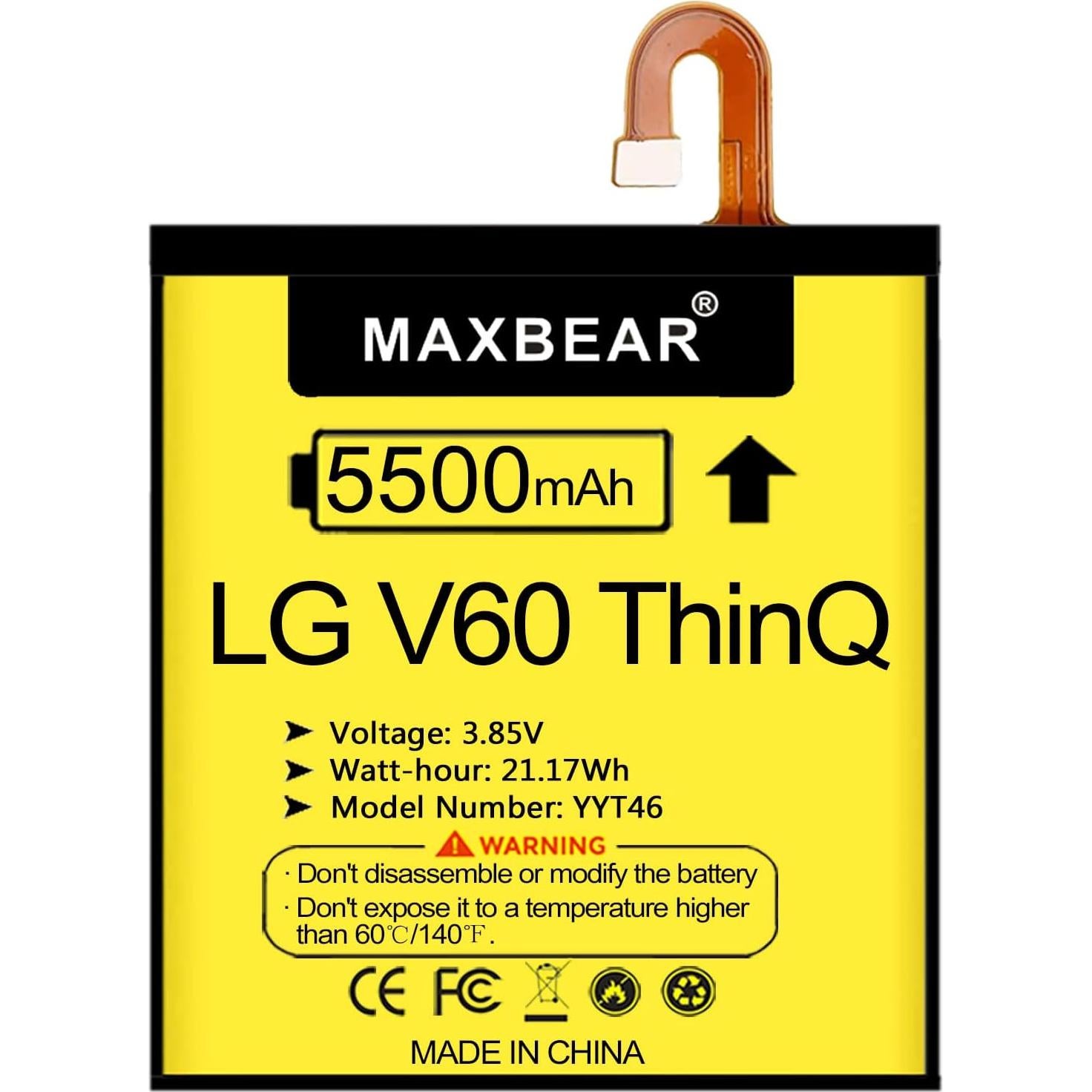 Batería de Reemplazo MAXBEAR 5500mAh para LG V60 ThinQ 5G
