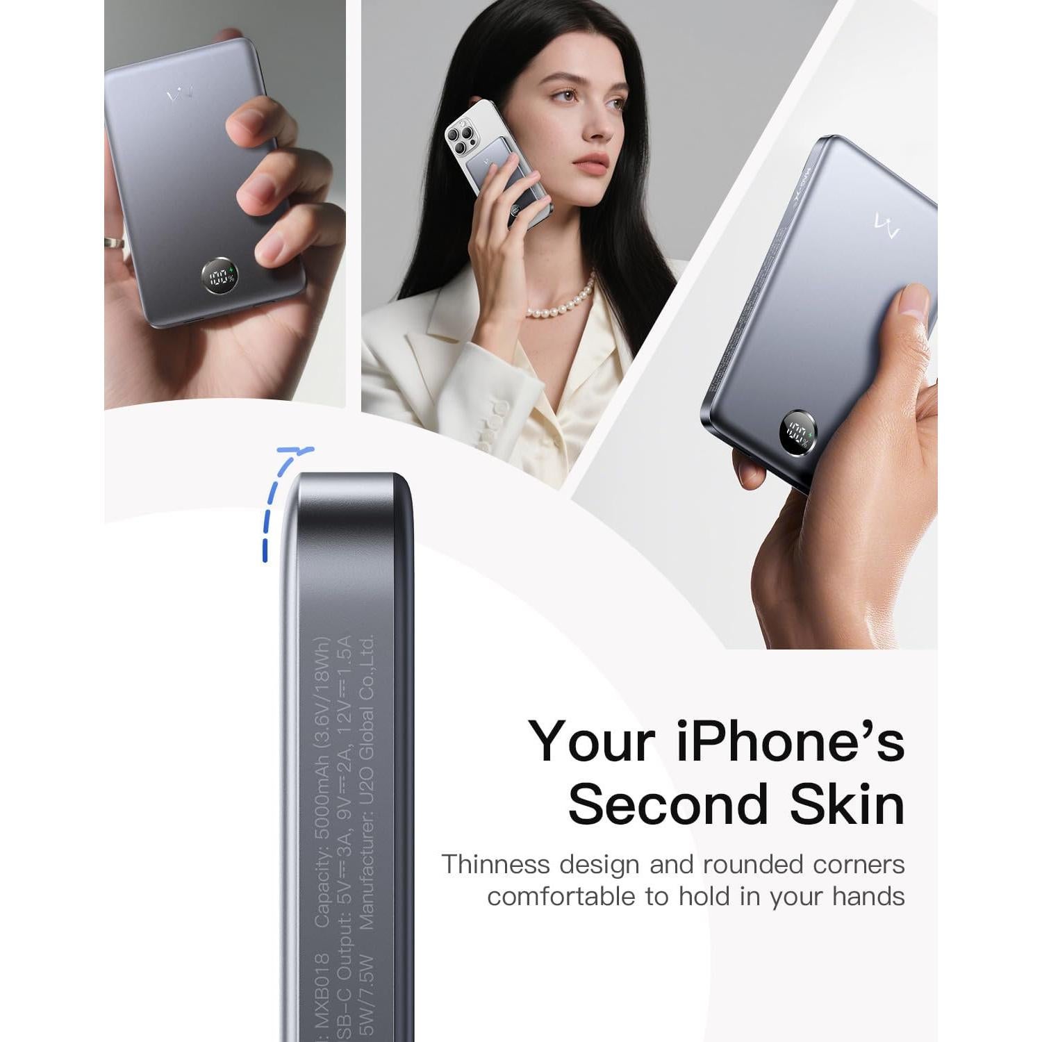 Cargador Portátil Magnético iWALK 5000mAh Carga Inalámbrica Gris