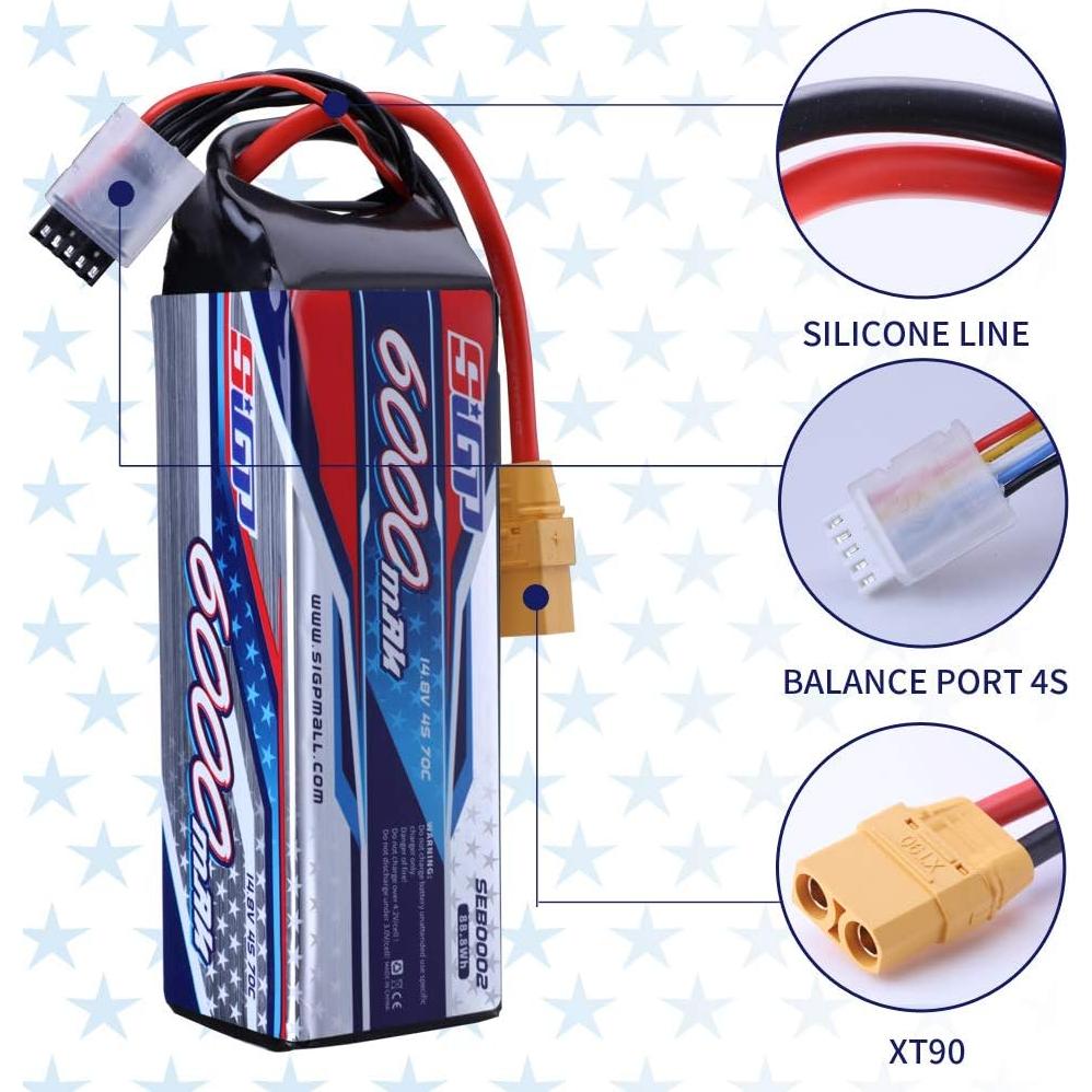Batería Lipo 6000mAh 14.8V 4S 70C SIGP con Conector XT90