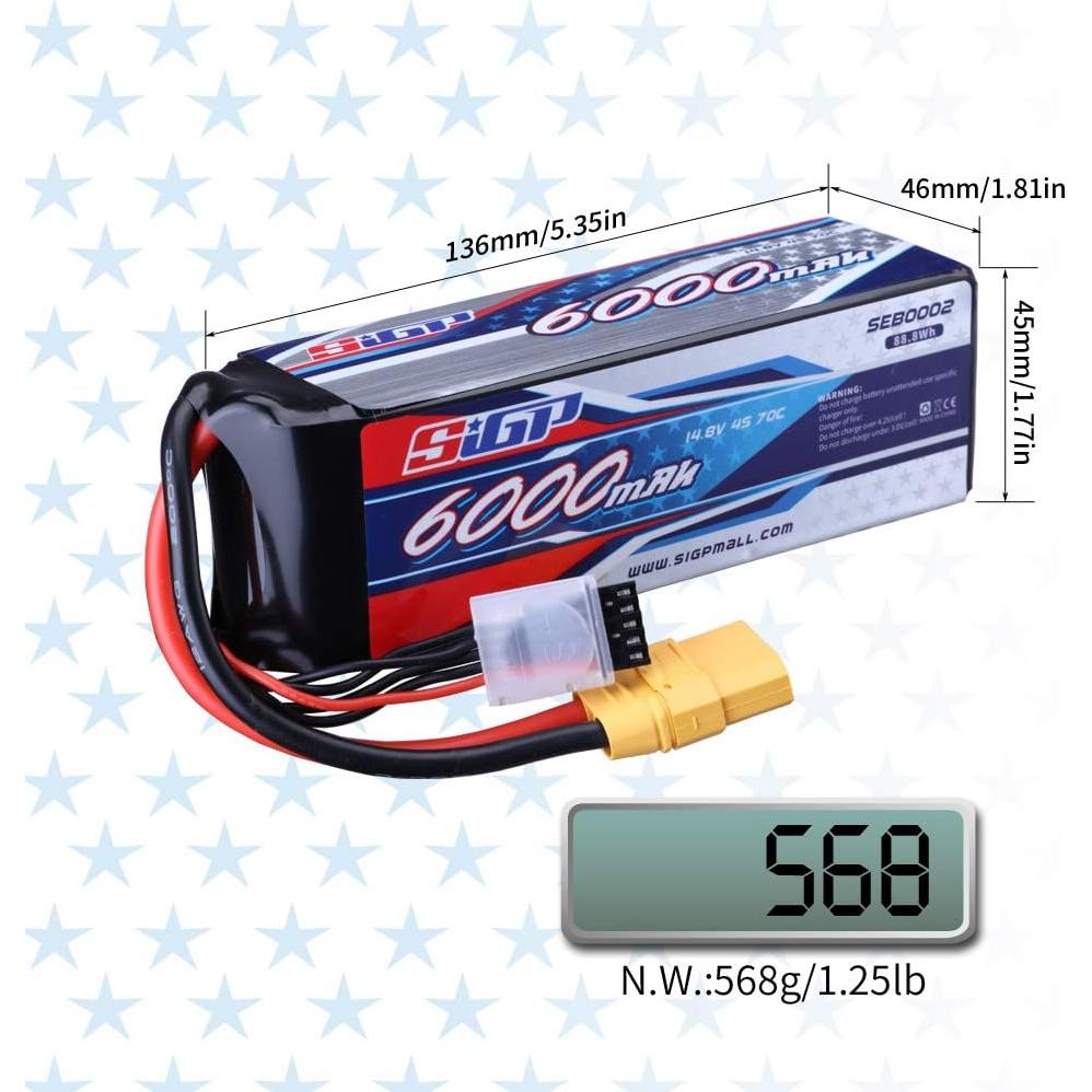 Batería Lipo 6000mAh 14.8V 4S 70C SIGP con Conector XT90