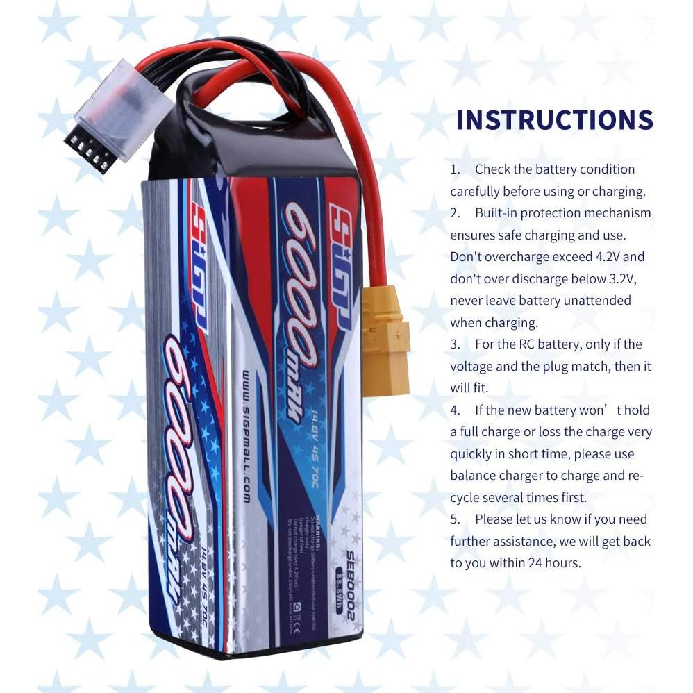 Batería Lipo 6000mAh 14.8V 4S 70C SIGP con Conector XT90