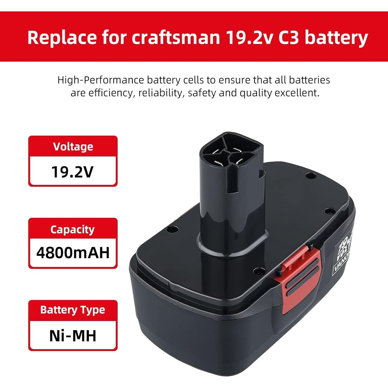 Batería Vanon C-3 4.8Ah 19.2V Ni-MH para Craftsman