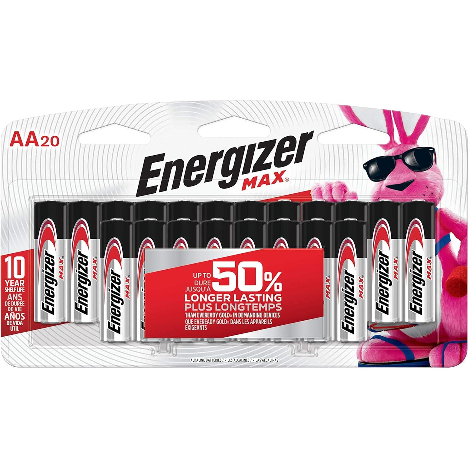 Baterías Alcalinas Energizer MAX AA - Paquete de 20 Unidades