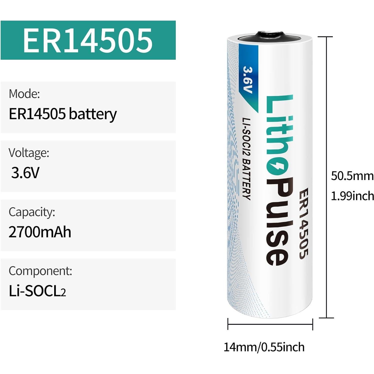 Paquete de 4 Baterías de Litio ER14505 3.6V AA 2700mAh